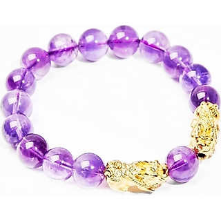 Vòng tay mạng hỏa thạch anh tím tự nhiên cặp tỳ hưu bạc mạ vàng