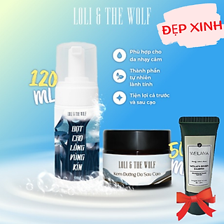 Set Cạo Lông Vùng Kín Tại Nhà Loli The Wolf  Gồm Bọt Cạo Lông Vùng Kín 120ml + Kem Dưỡng Da Vùng Kín Sau Cạo 50ml, Tặng Kèm Dầu Gội Weilaiya Minisize