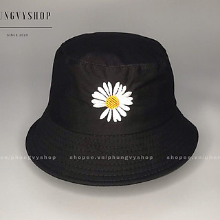 Mũ bucket thêu Hoa cúc thiếu cánh- nón tai bèo vành