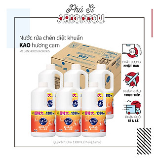 Nước rửa chén diệt khuẩn KAO Kyukyutto 1380mL nội địa Nhật - Hương cam