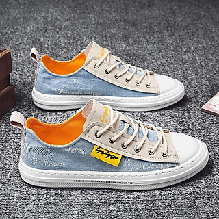 Giày Sneaker Nam Vải Bò Rách Phối Da Lộn Cao Cấp
