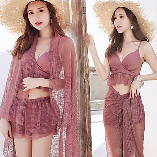 Bikini 3 Mảnh Bộ Bơi (Khăn)- Đồ Bơi Nữ Phong Cách Hàn Quốc