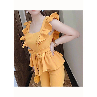 Đồ Bộ Nữ Nhún Bèo Thắt Nơ Eo Thời Trang