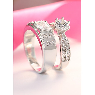 Nhẫn đôi bạc nhẫn cặp bạc đẹp đính đá ND0367