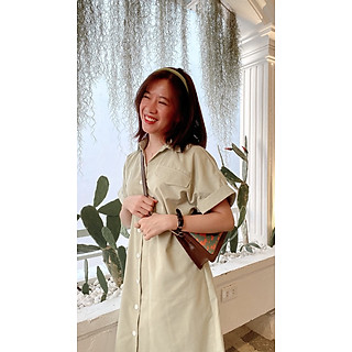 Đầm sơ mi tay ngắn fom rộng xẻ tà mini dress