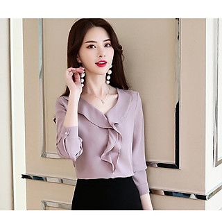 Áo sơ mi cổ phối bèo duyên dáng