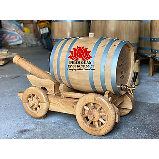 thùng rượu gỗ sồi 20l kèm xe kéo pháo gỗ sồi