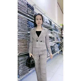 Set áo vest croptop và quần kẻ sọc cao cấp