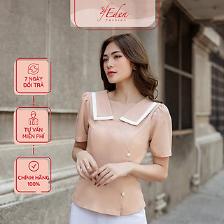 Áo kiểu nữ công sở cổ v phối nút Thời trang Eden - ASM199