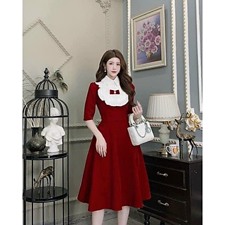 ĐẦM PHỐI CỔ BÈO DẬP LY XOÈ DÀI KÈM NƠ 2 MÀU Y HÌNH