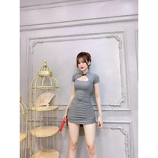 Đầm body cổ tàu khoét ngực 3 màu ôm body
