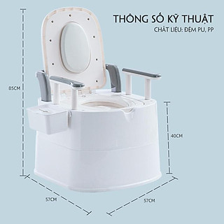 Bồn Cầu Di Động Cho Người Già Có Tay Vịn và tựa lưng , Bô Vệ Sinh Chống Trượt cho người bệnh, người già