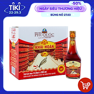Đặc Sản Phú Quốc - Hộp 6 Chai Thủy Tinh Nước Mắm Phú Quốc Khải Hoàn 40 Độ Đạm (205Ml X 6) - Ocop 5 Sao