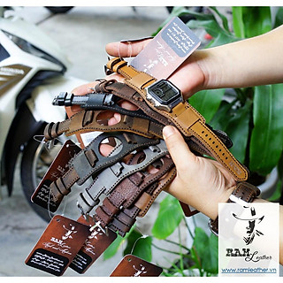 COMBO DÂY ĐỒNG HỒ DA BÒ THẬT XÁM ĐÁ + RAM BUNDSTRAP B2 XÁM QUÂN ĐỘI ĐỨC-ĐỦ SIZE