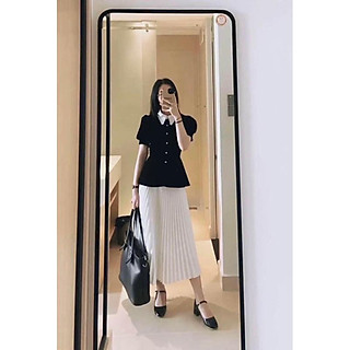 Chen.room Áo peplum đen phối cổ trắng Hana sang trọng trendy, quần lưng cao đẹp nhà Chen