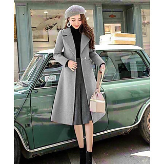 Áo Khoác Dạ Cổ Vest Dáng Dài Màu Xám