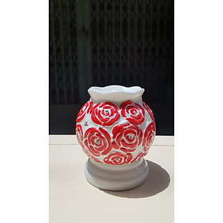 Đèn xông tinh dầu gốm sứ thấu quang, đèn ngủ, gốm Bát Tràng, sử dụng điện, họa tiết hoa hồng đỏ, xông tinh dầu giúp không gian thông thoáng, mát mẻ. Tặng thêm 1 bóng đèn, giao từ HCM