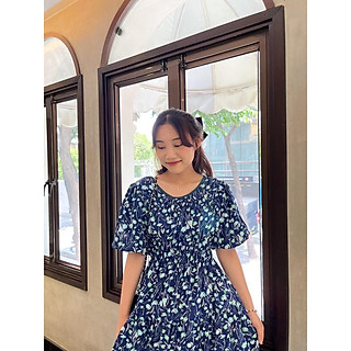 Váy hoa dài đi biển, đầm maxi tay ngắn chất liệu voan lụa freesize