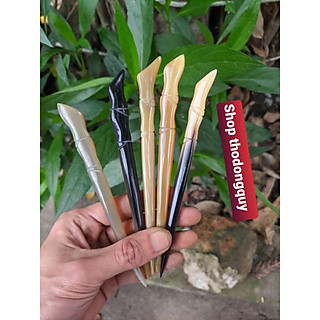 Châm cài tóc sừng chạm khắc hình trúc