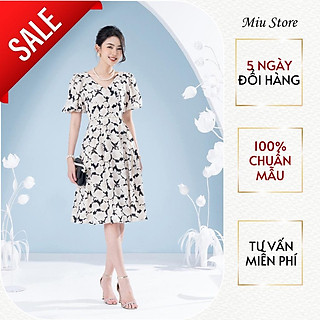 D00443 - Đầm thiết kế tay bồng cổ tim cao cấp hoa hồng sang trọng Miu Store