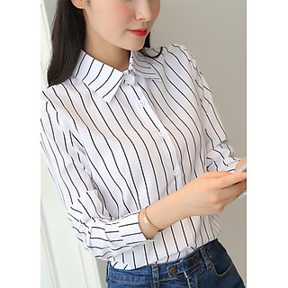 Áo Sơ Mi Nữ Công Sở Phối Sọc Kẻ Thời Trang