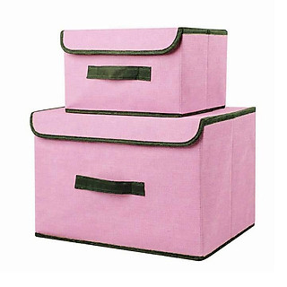 Combo 2 hộp vải đựng quần áo có khung cứng (1 hộp to và 1 hộp nhỏ)/Thùng giỏ đựng đồ chơi mĩ phẩm đa năng bằng vải cứng