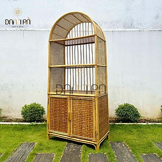 Tủ Mây Đựng Sách Đan Trà- Tủ Mây Decor Vintage- Tủ Mây Mắt Cáo Đan Trà- Nội Thất Mây Tre Đan Trà