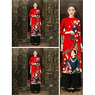 Set áo dài họa tiết cô gái (áo và quần) DV size M/L/XL/XXL