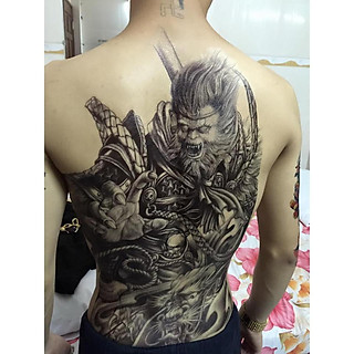 Hình xăm dán kín lưng tề thiên mặt quỷ kín lưng trắng đen 34x48cm- tặng bắp tay tattoo 15x21cm