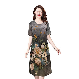 ĐẦM SUÔNG IN HỌA TIẾT HOA TRẮNG