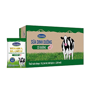 Thùng 48 Bịch Sữa Tươi Vinamilk Có Đường 220Ml