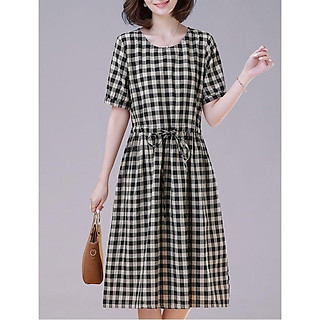 ĐẦM SUÔNG CARO VUÔNG THẮT NƠ - DS113