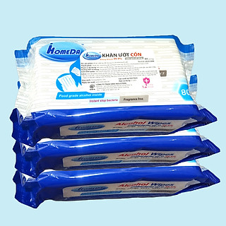 Combo 3 Gói  Khăn ướt kháng khuẩn có cồn cao cấp iHomeda ( 80 Miếng/ Gói) - Combo 3 of iHomeda premium anti-bacteria alcohol wipes ( 80 sheets per packpage)