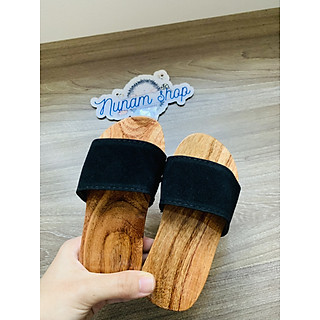 Guốc gỗ tự nhiên quai nhung chắc chắn cho bé trai và gái phối đồ cực đáng yêu Nunam shop