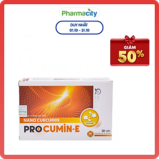 Viên nghệ Procumin-E chống oxy hóa, bảo vệ dạ dày (Hộp 3 vỉ x 10 viên)