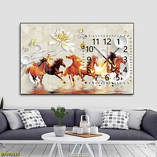 Tranh Tráng Gương Đồng Hồ Tám Con Ngựa Phi Nước Đại Tuyệt Đẹp - Đồng Hồ Treo Tường Trang Trí Phòng Khách, Phòng Làm Việc