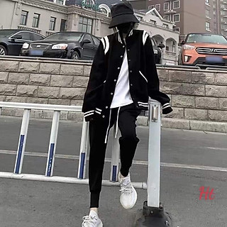 Áo bomber bóng chày phối vai trắng H2A