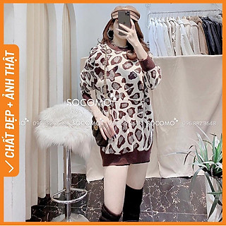 Áo len thụng lông đốm báo hồng nữ