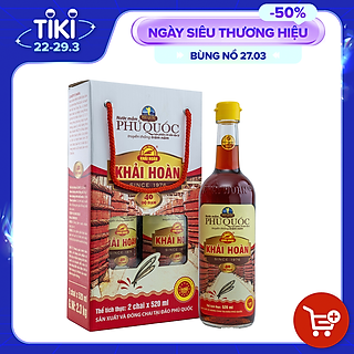 Đặc Sản Phú Quốc - Hộp 2 Chai Thủy Tinh Nước Mắm Phú Quốc Khải Hoàn 40 Độ Đạm (520Ml X 2) - Ocop 5 Sao