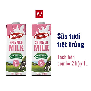 Combo 2 hộp Sữa tươi tách béo tiệt trùng (không đường) Avonmore UHT Skimmed Milk 1L