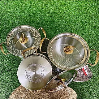 Bộ 3 Nồi Misu Louis Inox 304 Sang trọng, Cao Cấp - Bộ Nồi Inox đáy 3 Lớp Nguyên Khối Sử Dụng Cho Mọi Loại Bếp
