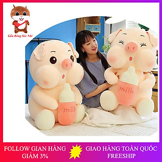 Gấu Bông Heo Ôm Bình Sữa, Thú Nhồi Bông Heo Hàng Nhập Khẩu Cao Cấp