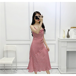 Đầm 2 dây họa tiết caro quyến rũ - A18F