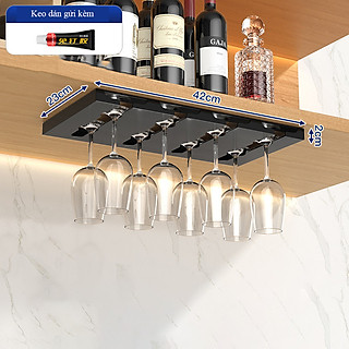 Kệ treo ly vang 8 ly bằng kim loại - Giá treo ly rươu găn tường, gắn tủ decor quầy bar đẹp màu đen