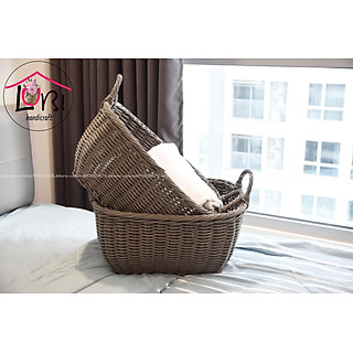Lubihandicraft - Giỏ đựng đồ đan nhựa giả mây hình oval - xinh xắn