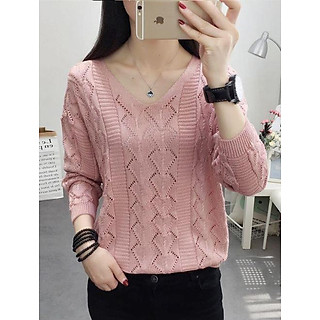 Áo len lỗ dài tay thời trang 4 mùa họa tiết tim AO29 Free size