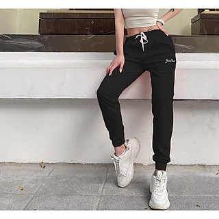 quần nỉ nữ cotton Jogger sport _ thêu chữ