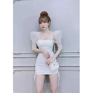 Đầm Ôm Body Phối Lưới Rút Dây Eo