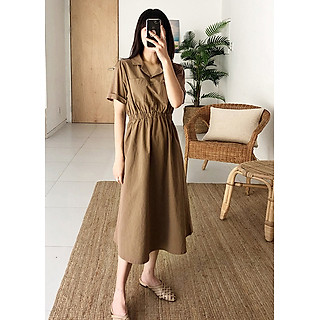 Đầm Sơ Mi Thắt Eo Hai Túi Latte