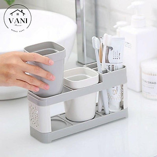 Kệ đựng bàn chải đánh răng kèm 2 ly - Kệ đựng đồ nhà tắm - Giá để cốc súc miệng